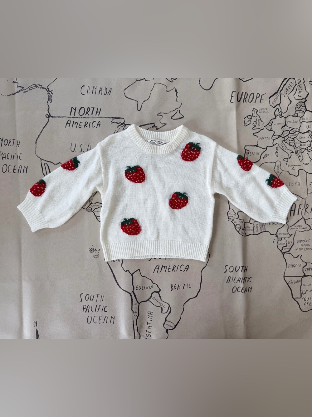 SHEIN White Knit Sweater with Red Strawberries